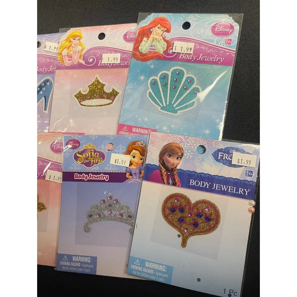 Disney Princess Body Jewelry Glitter Stickers Lot of 8‎ Ariel Belle Anna Frozen